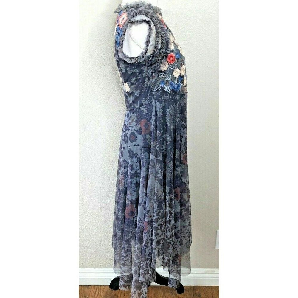 Johnny Was Biya Slip Ruffle Embroidered Mesh Dress - Picture 6 of 8